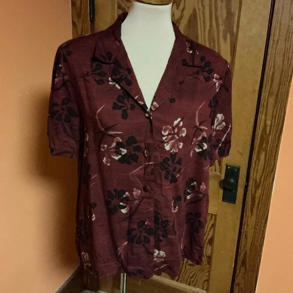 Vtg 90s Red Floral Shirt - Picture 11 of 12